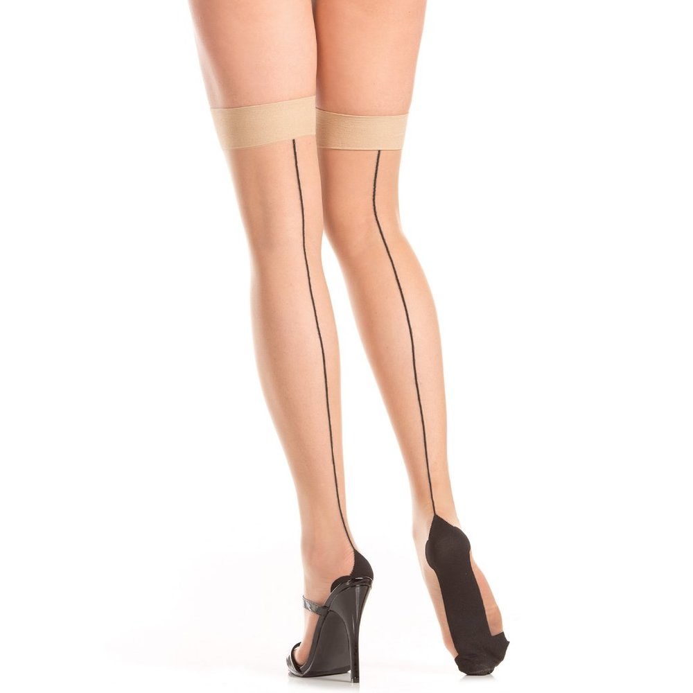 Cuban Foot Heel Thigh High Stockings with Back Seam